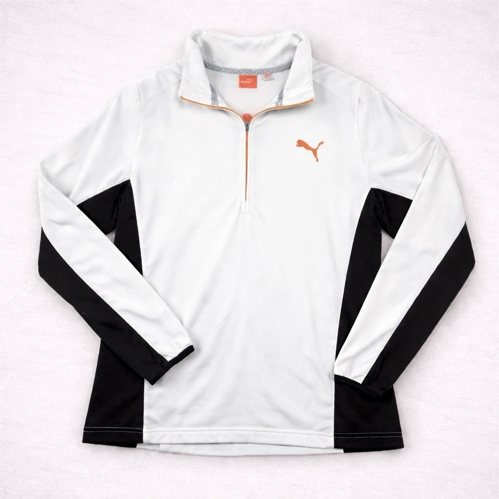 Puma Quarter Zip Pullover Mens L White‎ Black Athletic Track Jacket